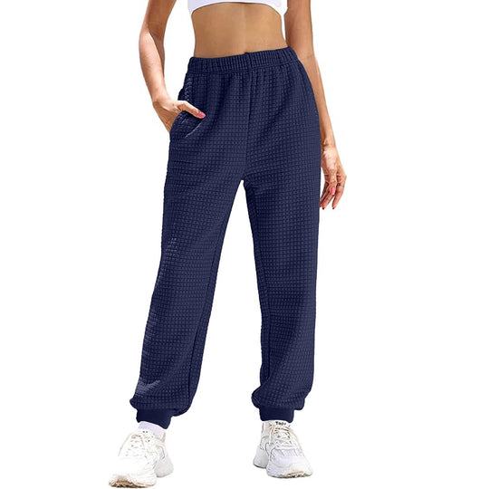 Damen Lässige Waffelstrick-Loungehose mit hohem Elastikbund und Bündchen EB