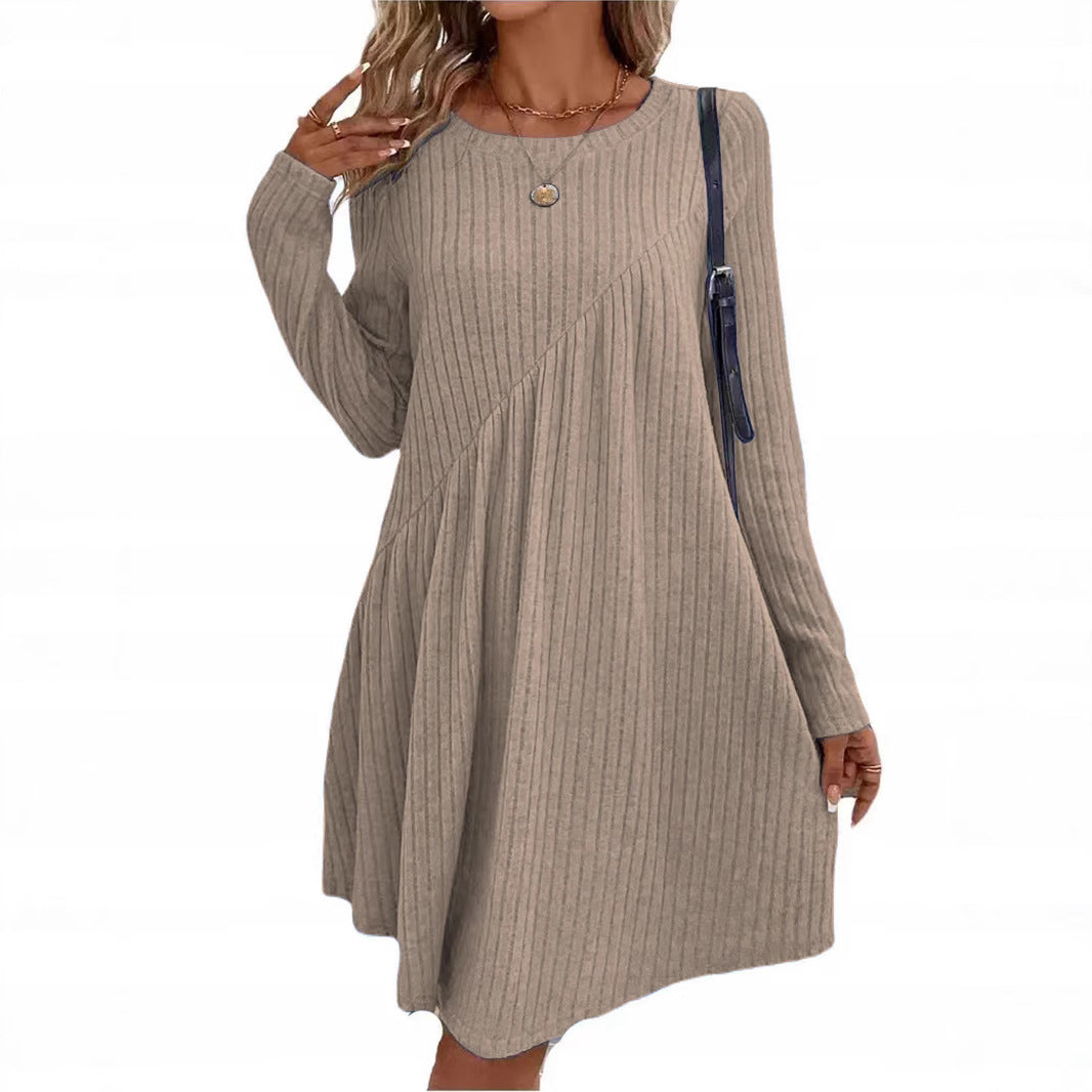 Damen lässiges Strickkleid mit asymmetrischem Schnitt und langen Ärmeln EB