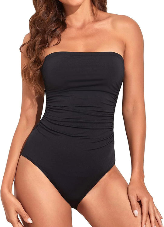 Damen Einteiler Badeanzug mit elegantem Wickeldesign und figurformenden Raffungselementen EB