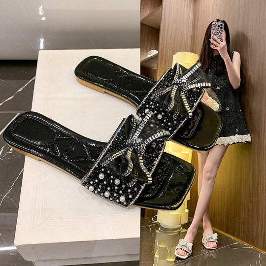 Damen Glamouröse Riemchen-Sandalen mit funkelnder Schleifen-Applikation EB
