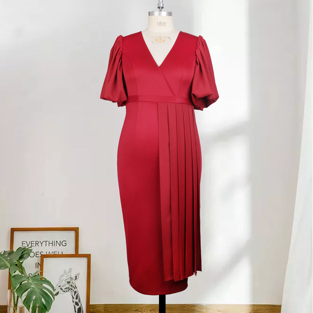 Damen Elegantes, figurbetontes Midi-Kleid mit plissierten Details EB