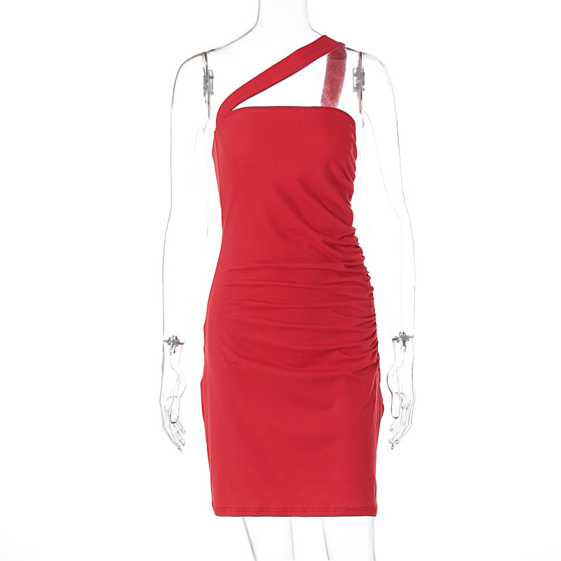 Damen figurbetontes Minikleid mit asymmetrischem Ausschnitt und eleganter Raffung EB