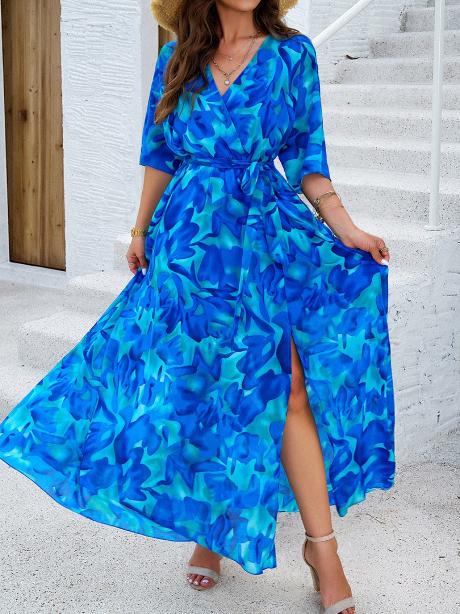 Damen Maxikleid mit eleganter Wickeloptik und seitlichem Schlitz EB
