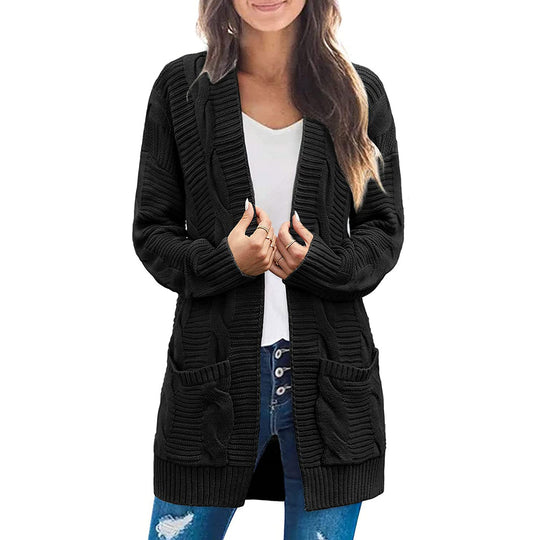 Damen Strickjacke Mit Tiefen Taschen und Strukturiertem Design EB