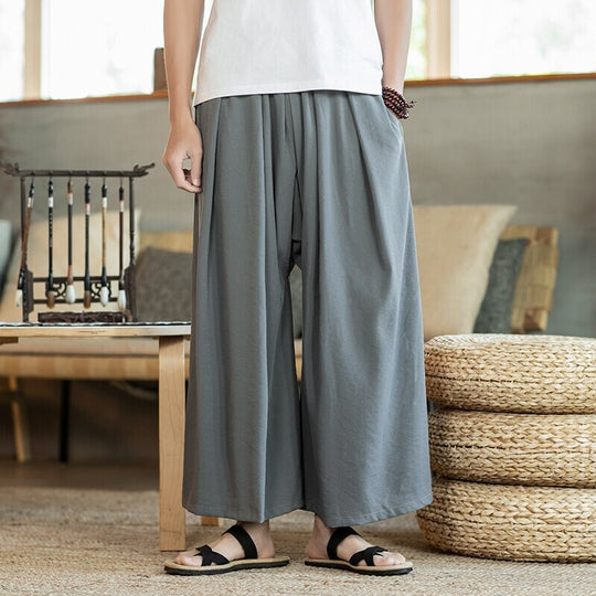 Herren Weit geschnittene Baumwollhose mit elastischem Bund und seitlichen Taschen EB