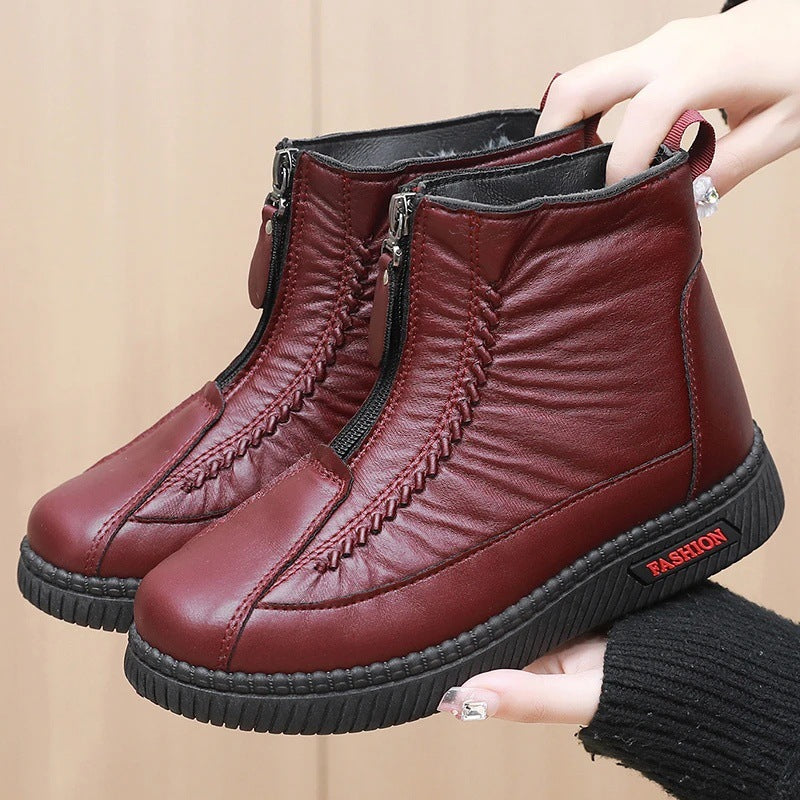 Damen Modische Stiefeletten mit doppeltem Reißverschluss und rutschfester Sohle EB