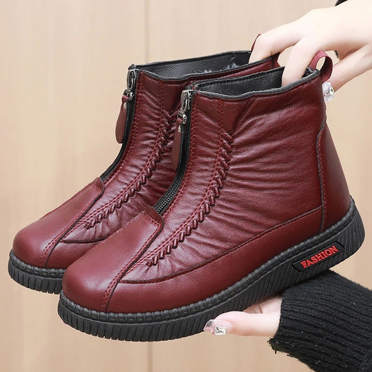 Damen Modische Stiefeletten mit doppeltem Reißverschluss und rutschfester Sohle EB