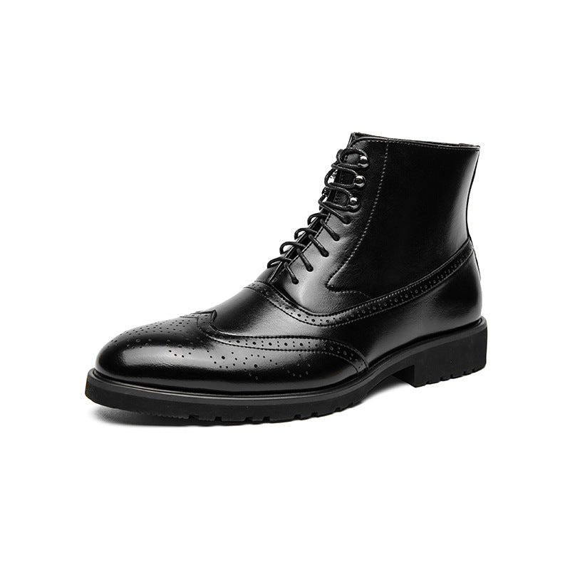 Herren klassische Brogue-Schnürstiefelette mit perforiertem Wingtip und griffiger Gummisohle EB