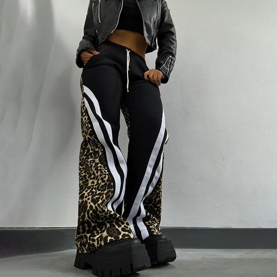 Damen Sportliche Sweatpants mit Leomuster und seitlichen Streifen EB