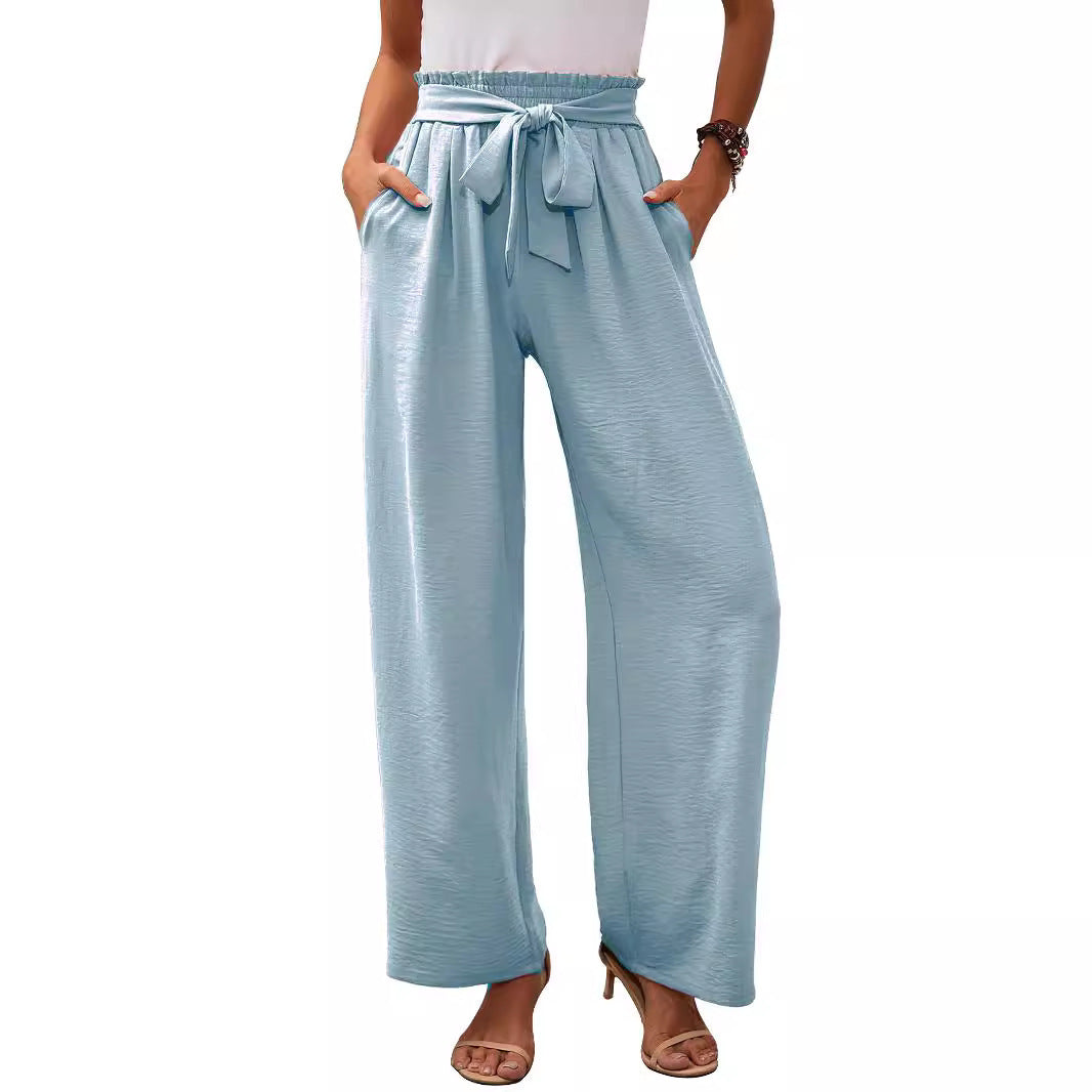 Damen weite Palazzo-Hose mit elastischem Bund und Bindegürtel EB