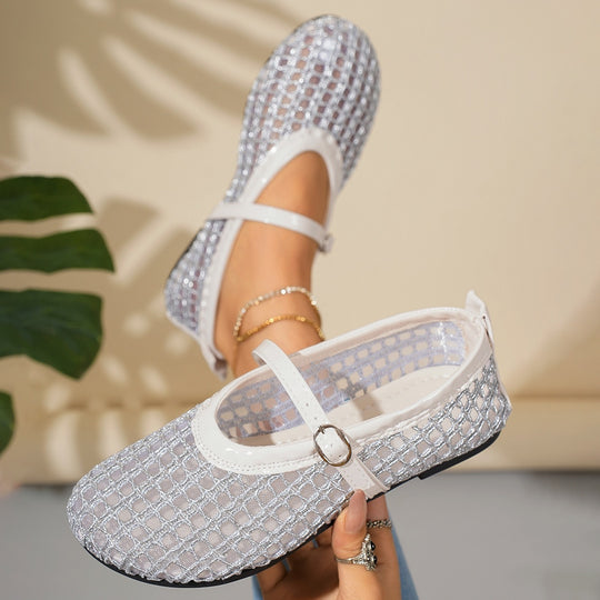 Damen Elegante Freizeitpumps mit modischen Netzdesign und verstellbarem Riemen EB