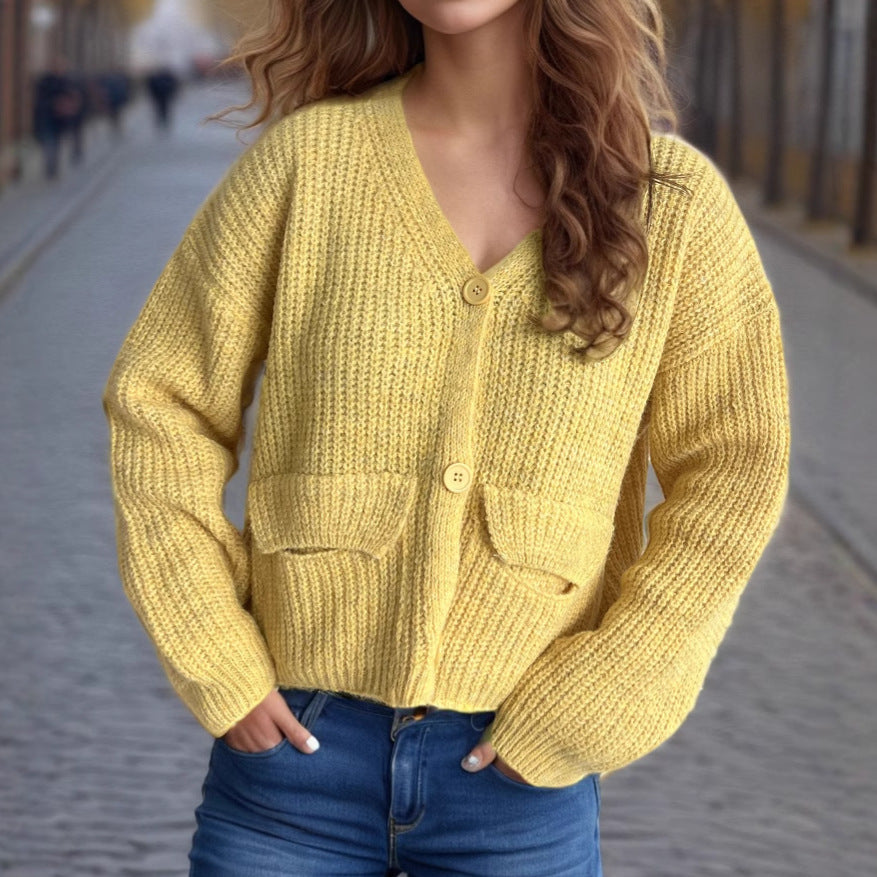 Damen oversized Strickjacke mit Knopfdetails und praktischen Taschen EB