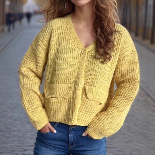 Damen oversized Strickjacke mit Knopfdetails und praktischen Taschen EB