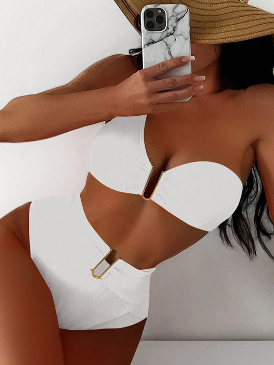 Damen High-Waist Bikini mit geschmackvollem Goldakzent EB