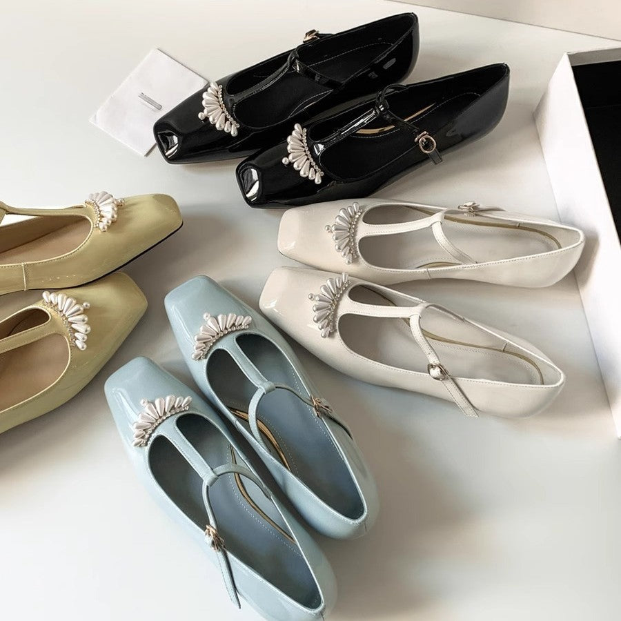 Damen Elegante und stilvolle Ballerinas mit Perlenapplikation EB