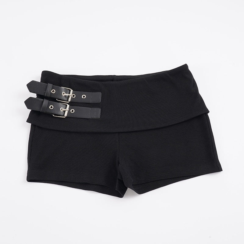 Damen Shorts mit breitem Bund und dekorativen Schnallen EB