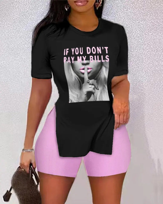 Damen T-Shirt und Shorts Set mit exklusivem Tierdruck EB