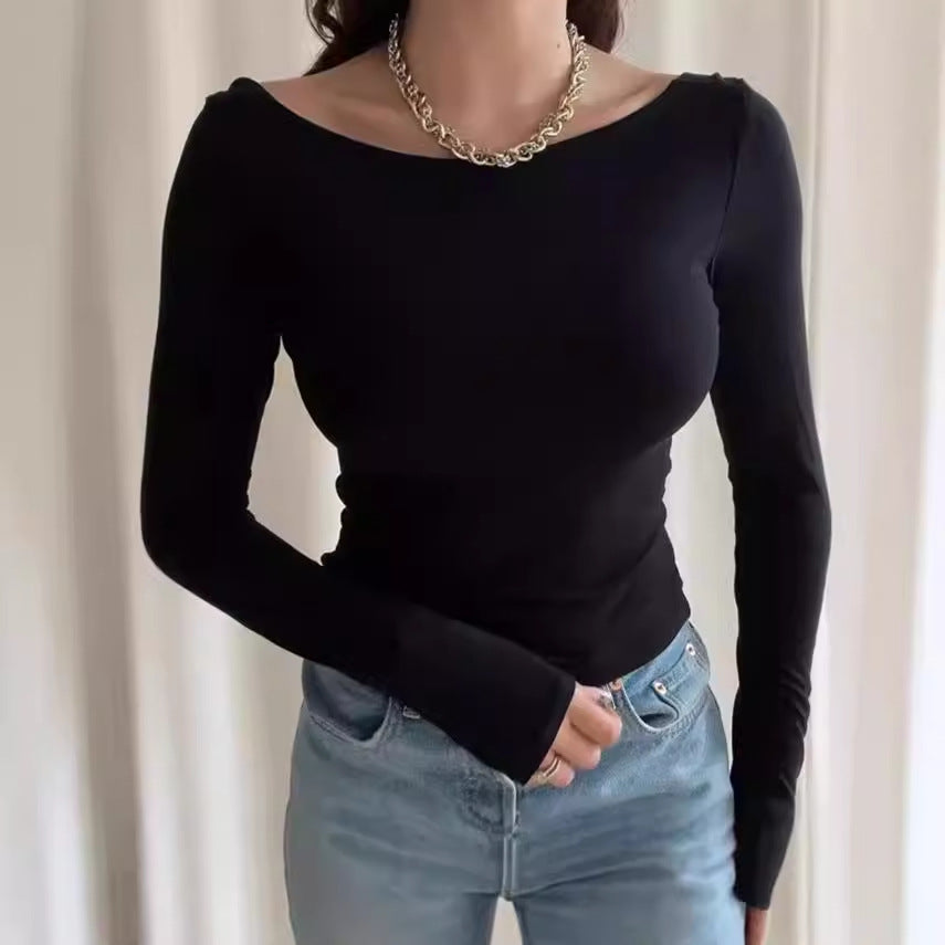 Damen Langarmoberteil mit elegantem Rundhalsausschnitt und figurbetontem Schnitt EB