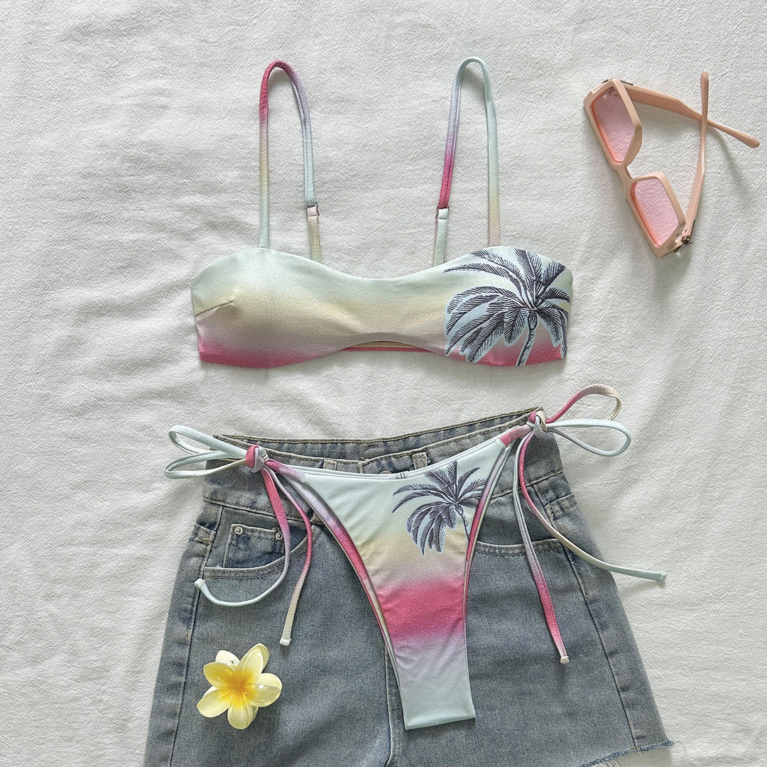 Damen Triangel-Bikini mit Palmenmotiv und verstellbaren Trägern EB