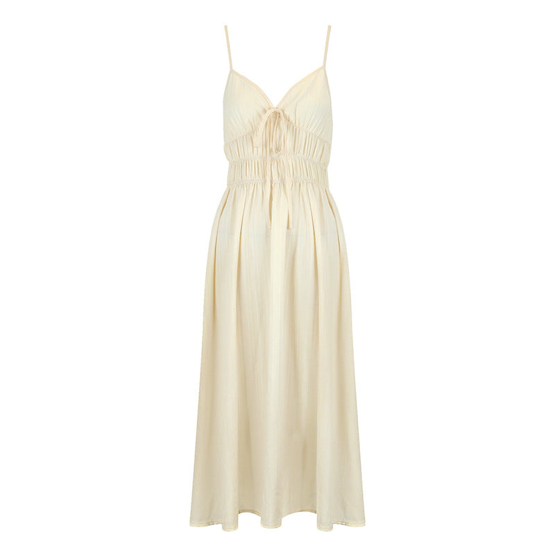Damen Maxikleid mit verstellbaren Spaghettiträgern und elastischem Taillenbund EB