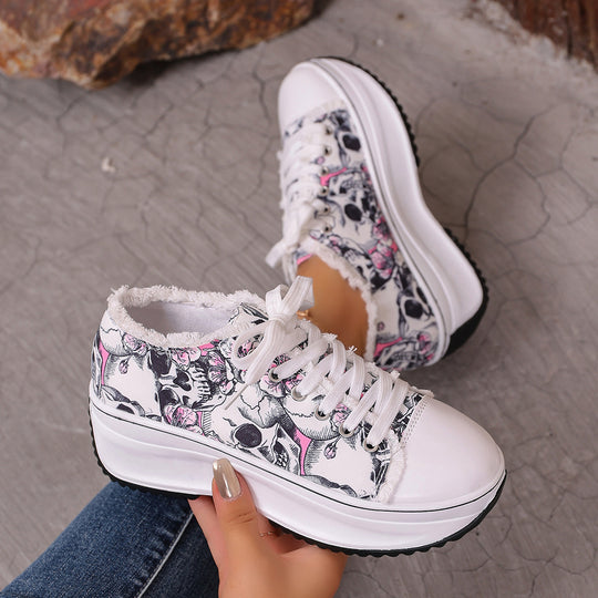 Damen Modische Sneakers mit floralem Print und gepolsterter Sohle EB