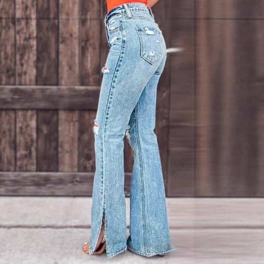 Damen Ripped Flared Jeans EB