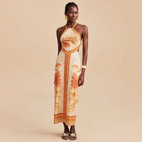 Damen Maxikleid mit exklusivem Halterdesign und floralem Druck EB