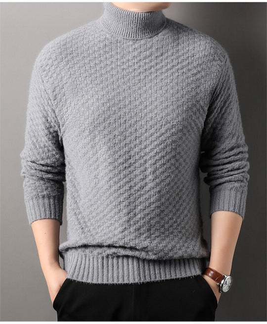 Herren Strickpullover mit hohem Kragen und strukturiertem Design EB