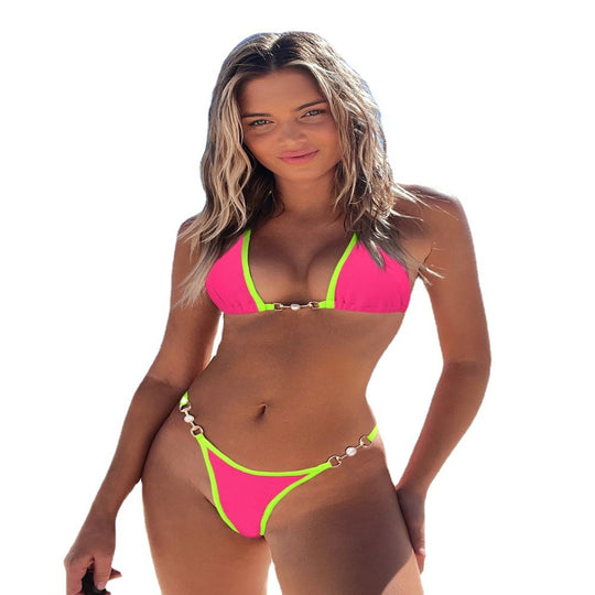 Damen Triangel-Bikini mit modischem Rippdesign und dekorativen Elementen EB