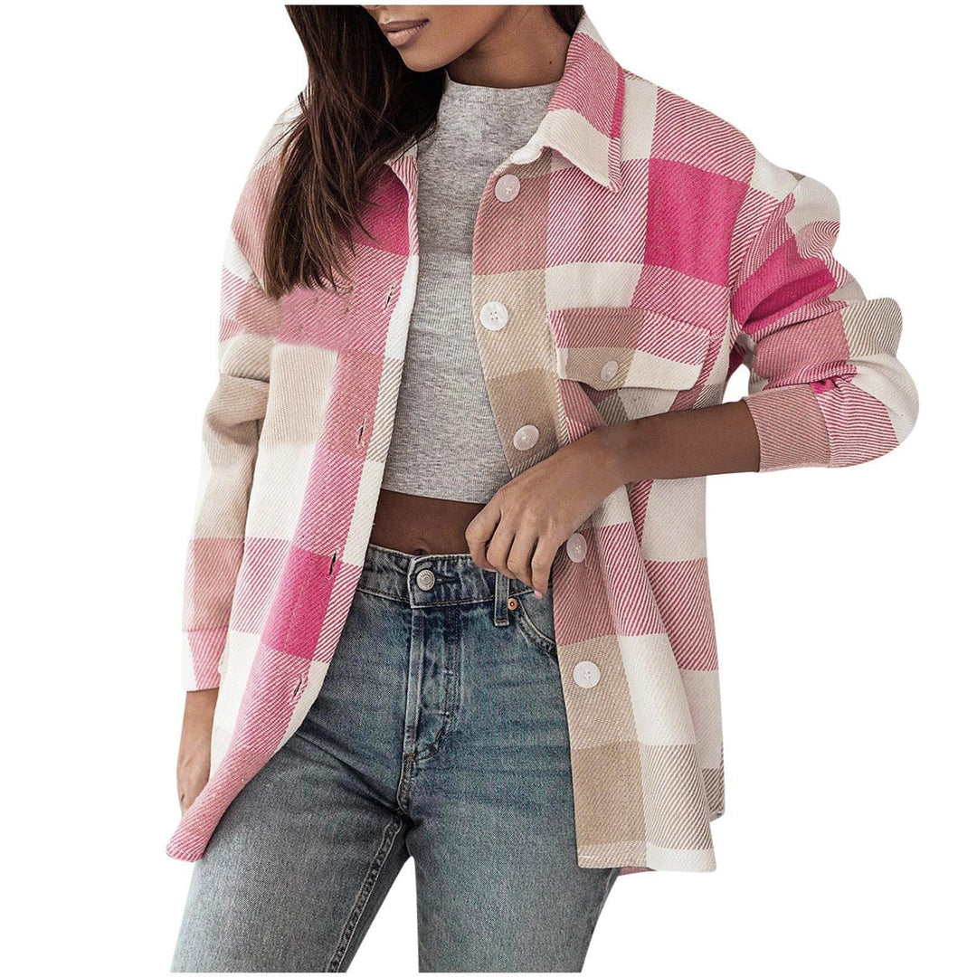 Damen Karierte Überhemdjacke mit Brusttaschen EB