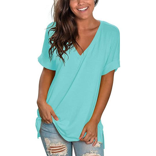 Damen Freizeit V-Ausschnitt T-Shirt EB
