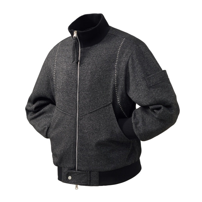 Herren Wollmix-Bomberjacke mit Stehkragen, Rippbündchen und Utility-Ärmeltasche EB
