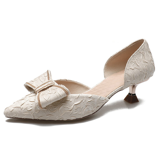 Damen Elegante Slippers mit dekorativer Schleifenapplikation und feinem Spitzenmuster EB