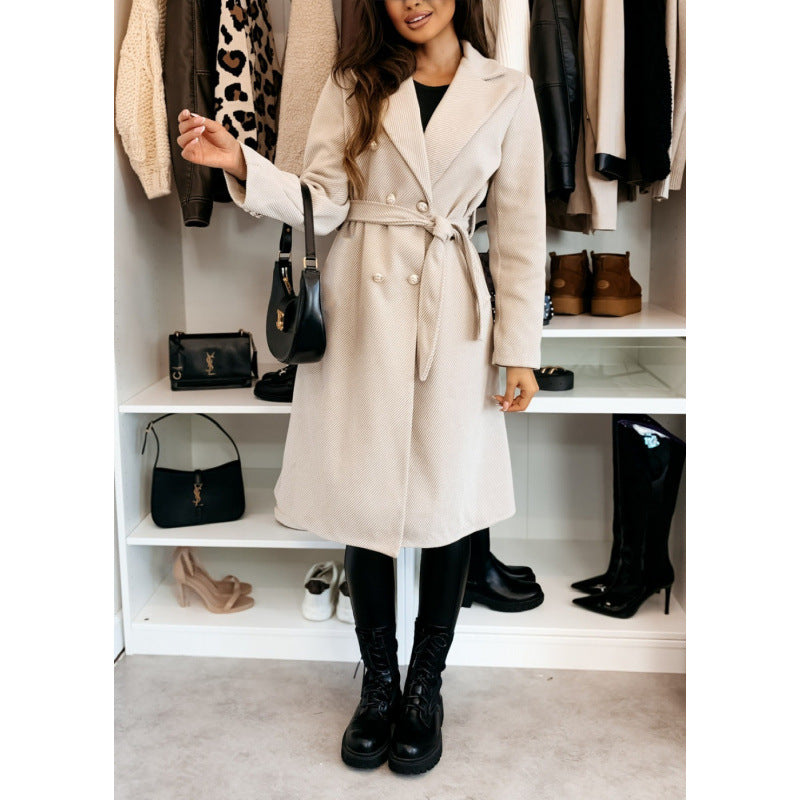 Damen Eleganter Trenchcoat mit asymmetrischem Schnitt und Gürtel EB