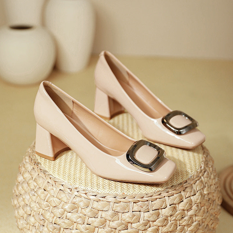 Damen elegante Plateau-Pumps mit modischer quadratischer Schnalle EB