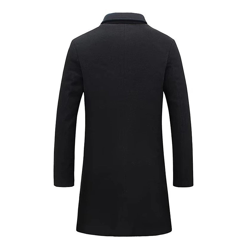Herren eleganter langes Wollmantel mit schmalem Schnitt und goldenen Knöpfen EB