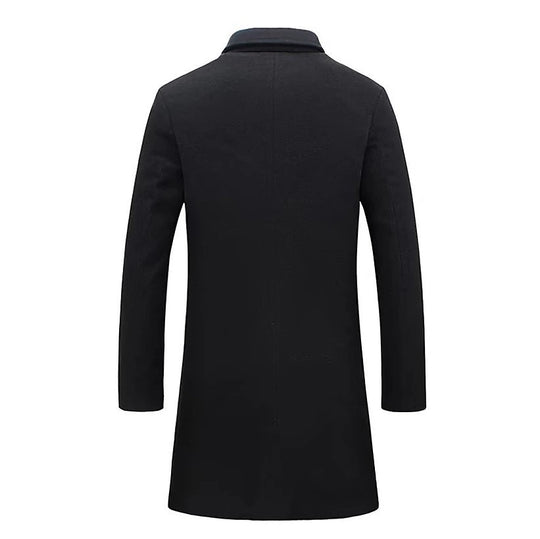 Herren eleganter langes Wollmantel mit schmalem Schnitt und goldenen Knöpfen EB