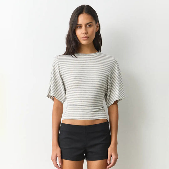 Damen modernes Kurzarm-Top mit lässigem Streifenmuster und elegantem Schnitt EB