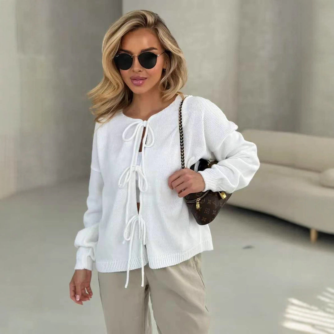 Damen Strickpullover mit eleganter Schnürung und komfortablem Schnitt EB