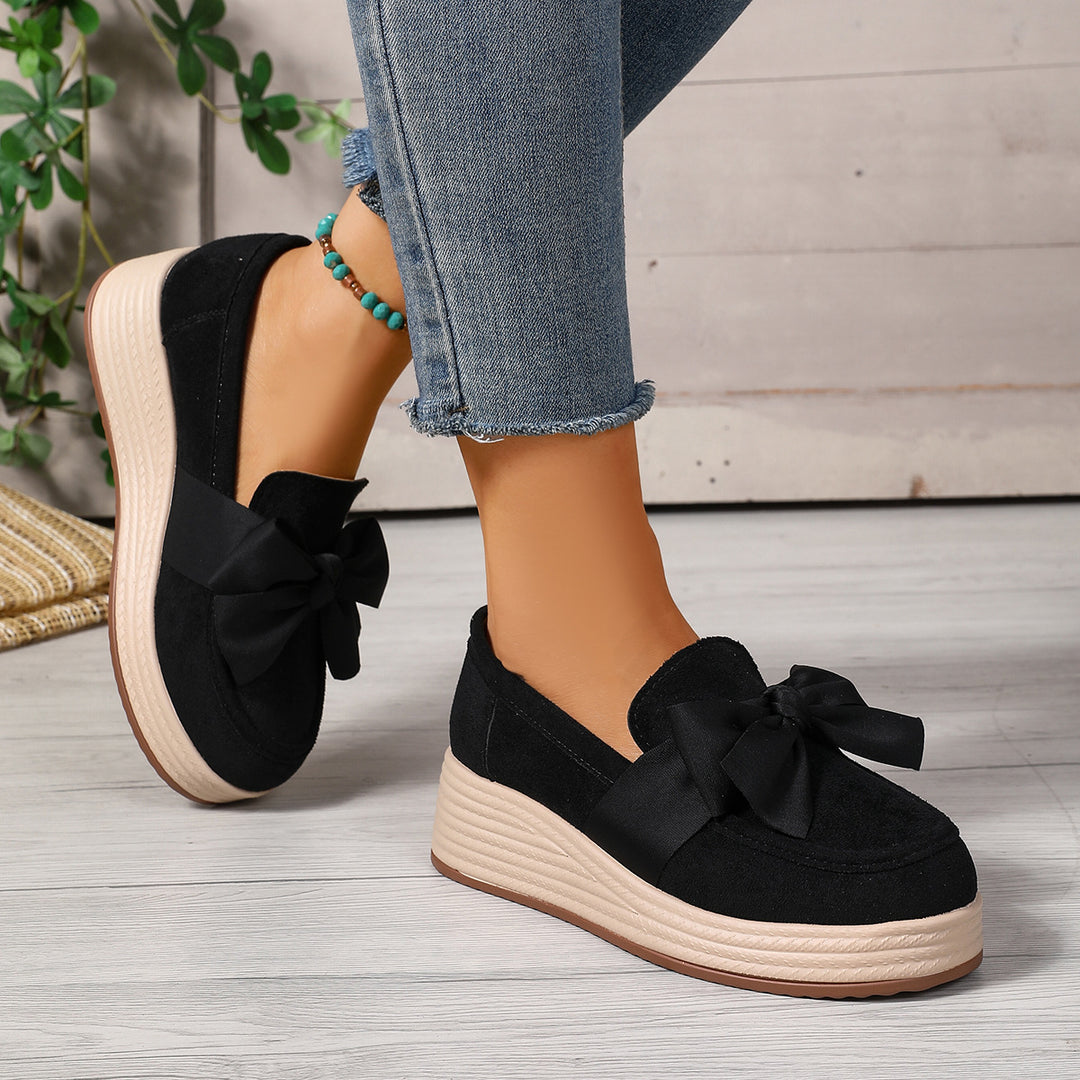 Damen Mokassin-Schuhe mit dekorativem Schleifenakzent und leichtem Wedge-Design EB