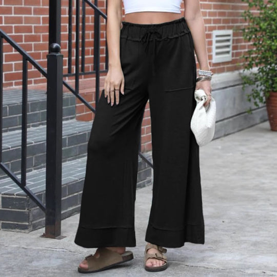 Damen Modische Palazzo-Hose mit elastischem Bund und praktischen Taschen EB