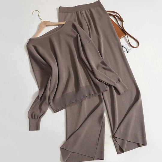 Damen lässiges Strickanzug-Set mit weitem Schnitt und modischen Details EB