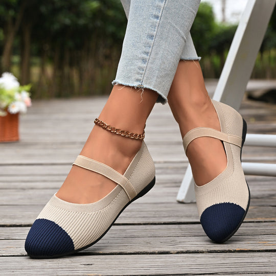Damen Ballerinas mit elastischem Riemendesign und atmungsaktiver Textiloberfläche EB