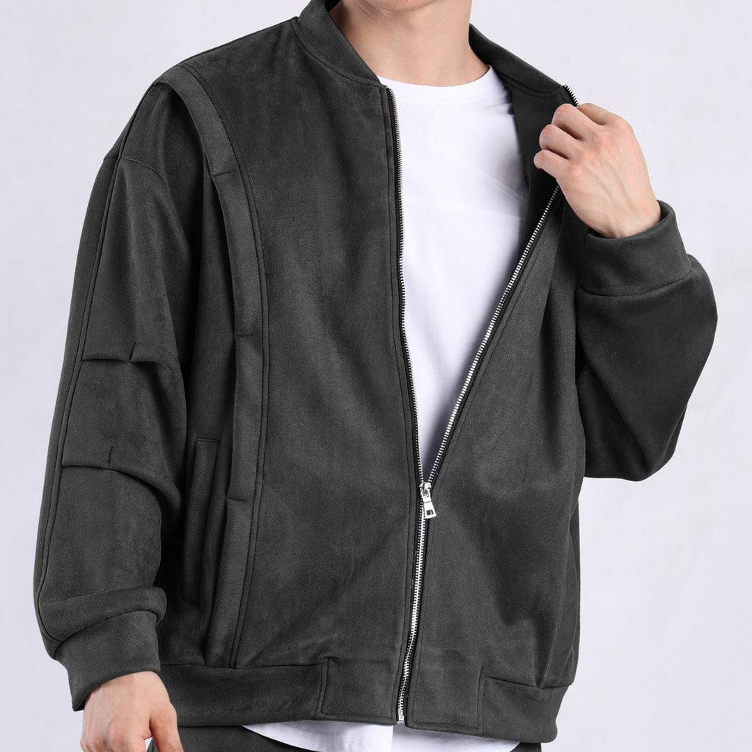 Damen stylische Oversize-Jacke aus weichem Kunstleder mit praktischen Taschen und durchgehendem Reißverschluss EB