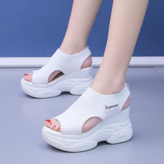 Damen modische Plateau-Sandalen mit atmungsaktivem Netzmaterial und rutschfester Sohle EB