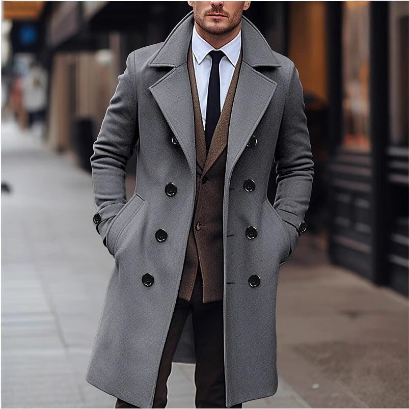 Herren nan eleganter doppelt geknöpfter Wollmantel mit breitem Revers und tailliertem Businessschnitt EB