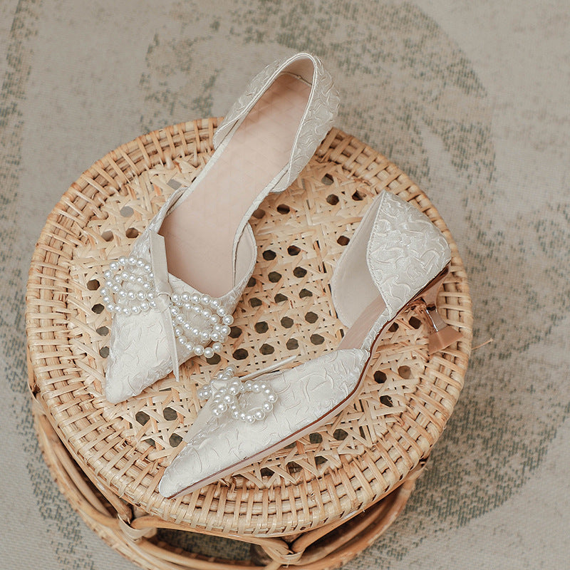 Damen elegant gestaltete Slingback-Pumps mit perlverziertem Schleifendetail EB