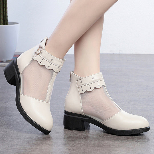 Damen Stiefeletten mit transparentem Netz-Einsatz und modischem Schmuckdetail EB