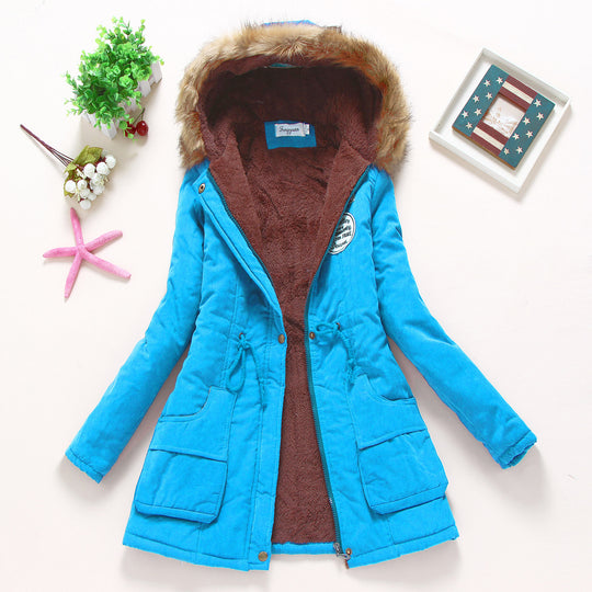Damen taillierter Winterparka mit Teddyfutter Kunstfellkapuze und Tunnelzug EB