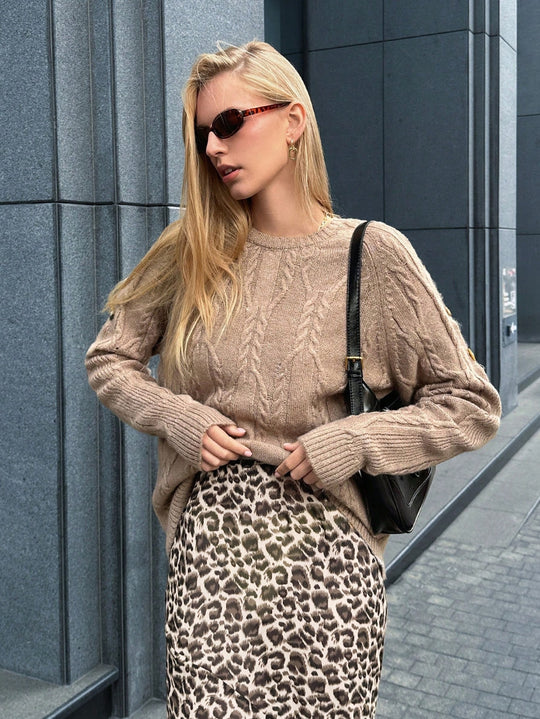 Damen Pullover mit Kabelstrickmuster und lässigem Schnitt EB